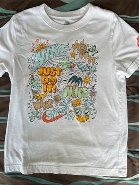 Nike White Short-Sleeve Tee with Colorful Graphic Print